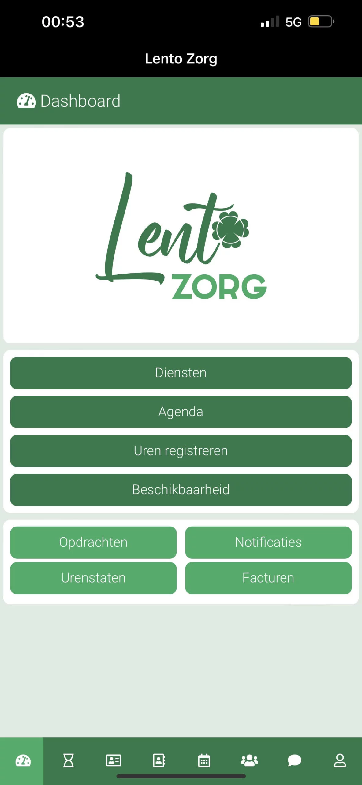 Het dashboard van de Lento Zorg app.