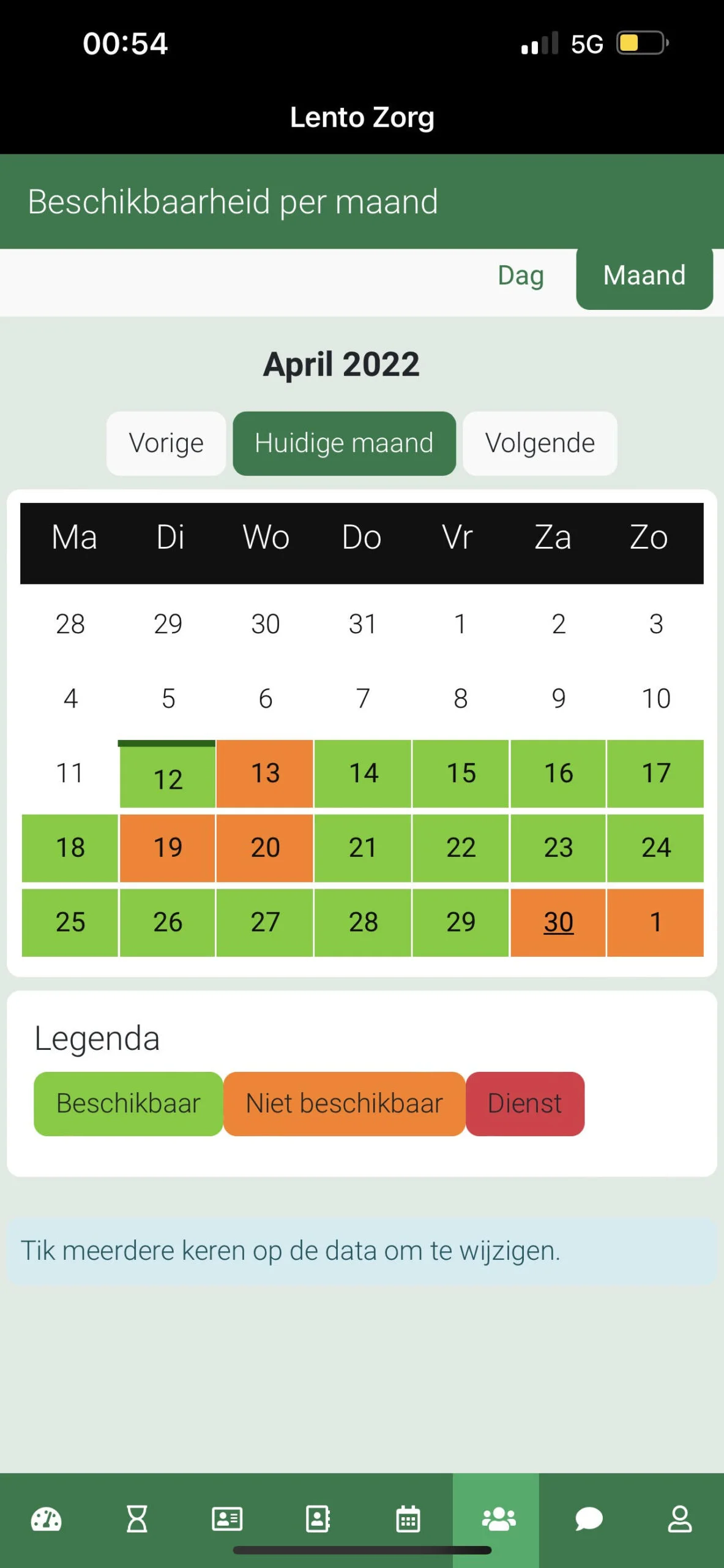 De beschikbaarheidskalender in de Lento Zorg app