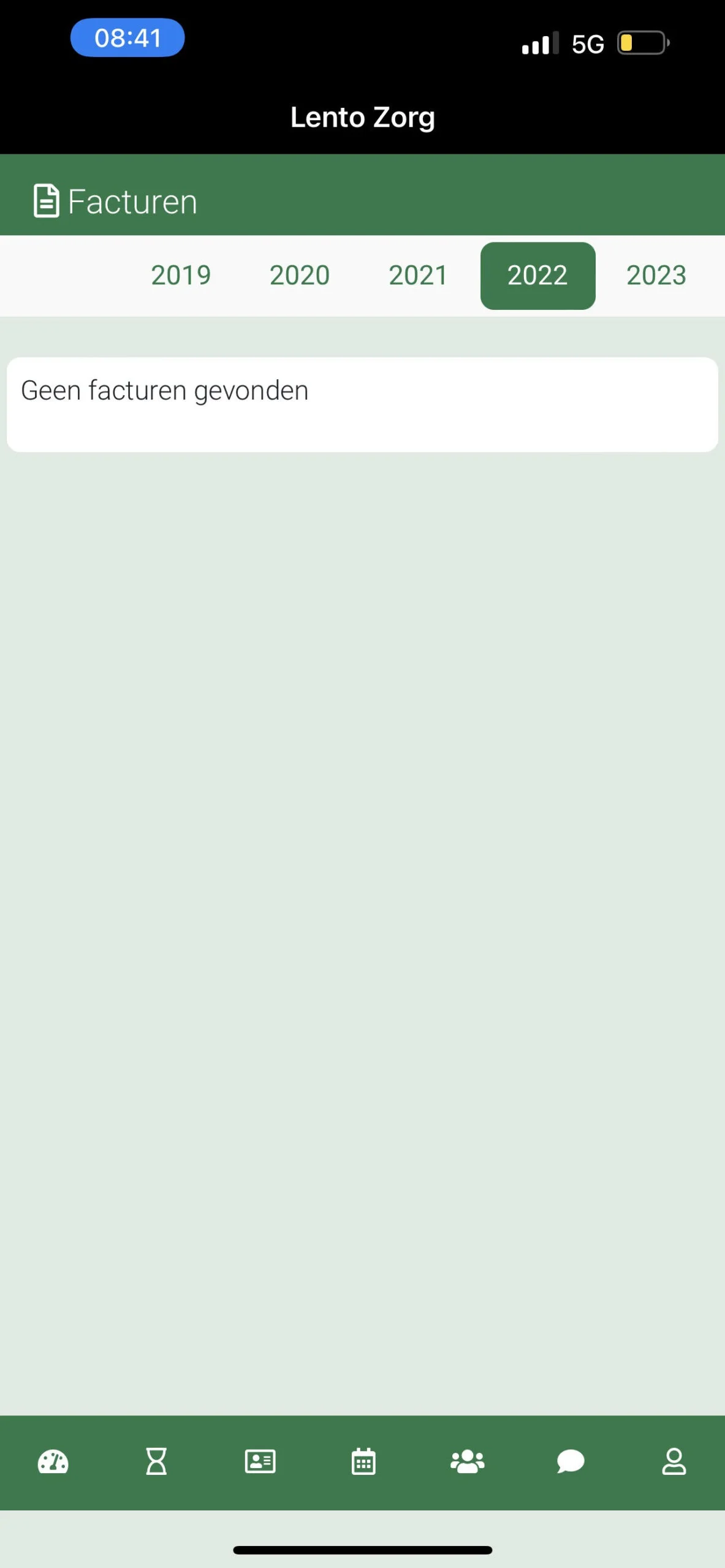 De facturen pagina in de Lento Zorg app